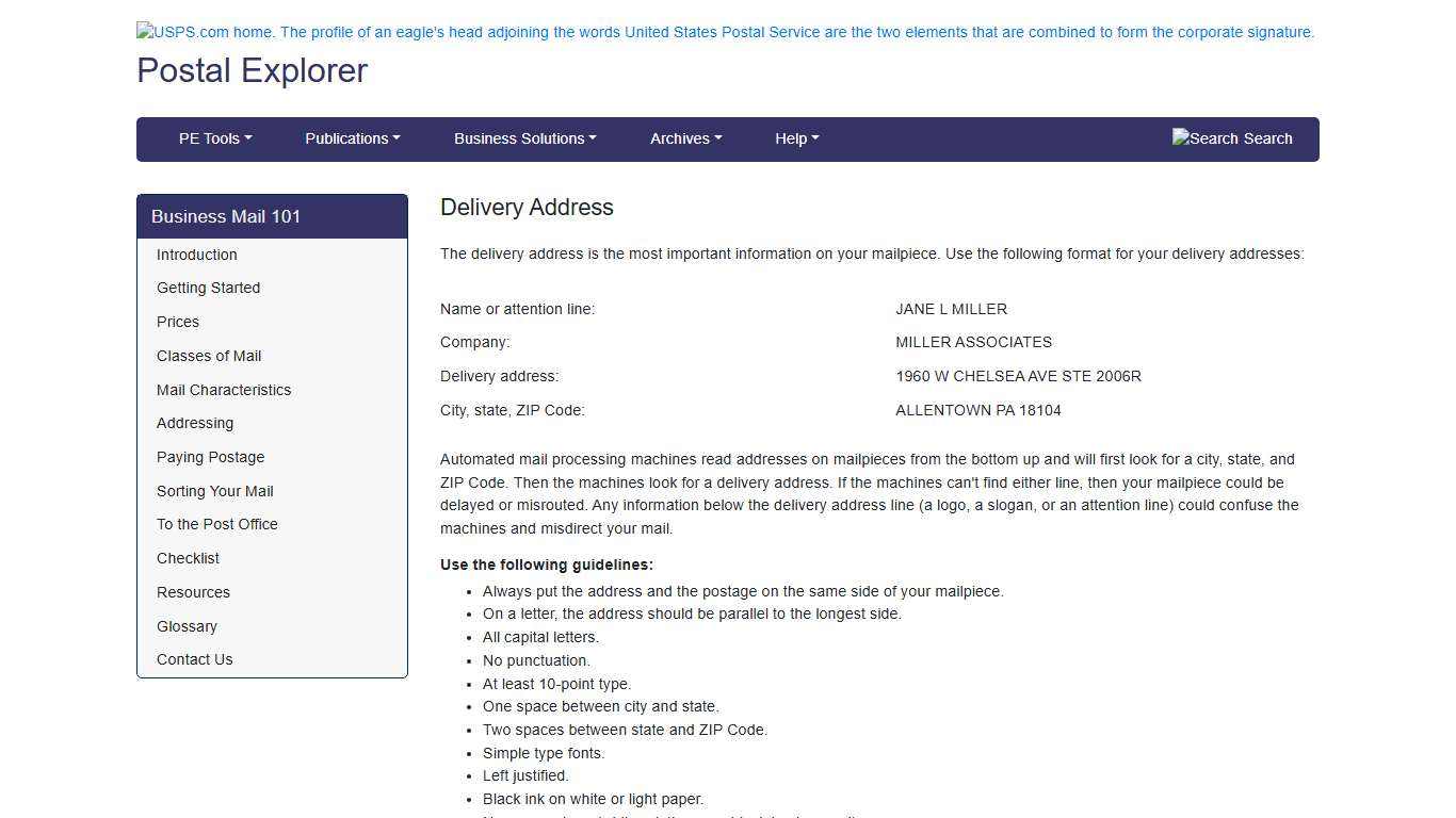 Delivery Address Postal Explorer